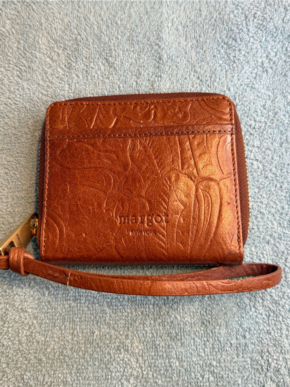 margo New York Embossed Leather Wristlet Wallet - Copper Brown